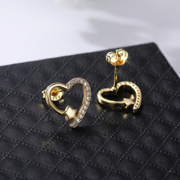 💎 Romantic Hollow Heart Star CZ Beautiful Heart Earrings  Women, INDN8592 - Picture 4 of 5